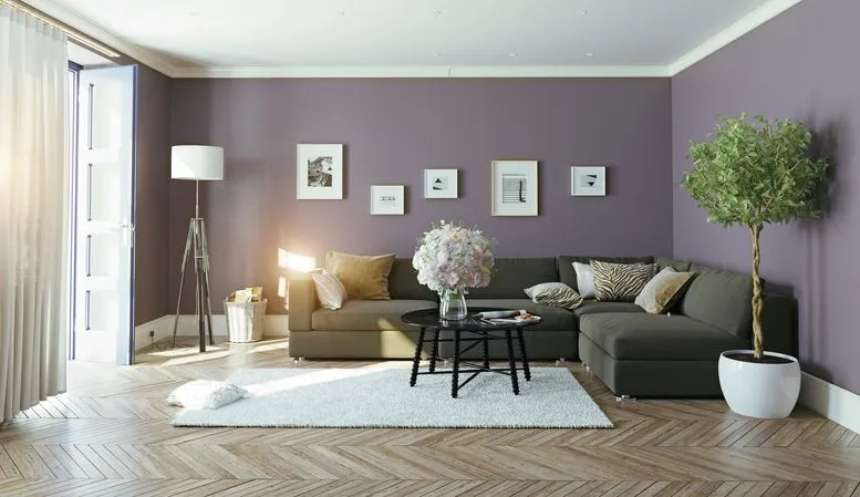 Living room with dusty mauve walls